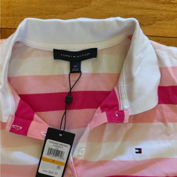 Tommy Hilfiger Pink and White Striped Polo Dress NWT - Picture 2 of 2